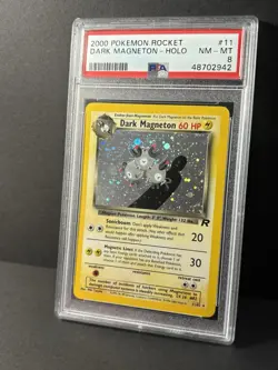 PSA 8 NM / M ~ Dark Magneton 2000 Pokemon Rocket #11 - Holo Swirl - Image 4