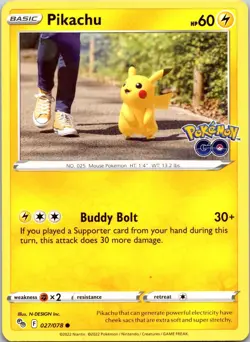 PIKACHU 027/078 POKEMON GO NON HOLO POKEMON TCG NM - Image 1