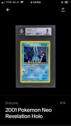 SWIRL 🌀🌀 Pokemon Suicune Neo Revelation 14/64 Unlimited Holo Rare BGS 9 - Image 1