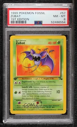 Zubat 1st Ed. Pokemon Fossil PSA 8 1999 - Image 1