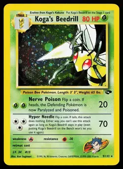 Koga's Beedrill 9/132 Holo SWIRL Gym Challenge Pokemon Card - Image 1