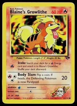 Pokemon Card Gym Challenge Blaine's Growlithe 62/132 Common - Image 1