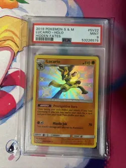 Lucario-Holo Pokemon Sun & Moon Hidden Fates SV22 NM PSA 9 - Image 1