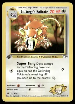 Pokemon Tcg WOTC NMLt. Surge's Raticate [1st Edition] #51 Gym Heroes - Image 1
