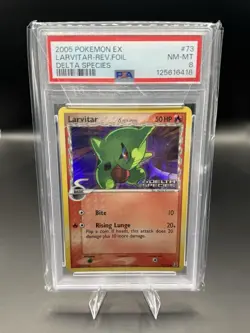 Pokemon 2005 Larvitar EX Delta Species Reverse Holo Stamp #73/113 PSA 8 LOW POP - Image 1