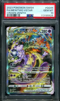 PSA 10 Mewtwo VSTAR GG44/GG70 Crown Zenith Alt Art Pokemon Card - Image 1