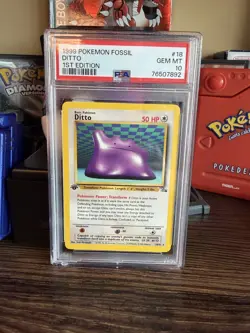 1999 Pokemon Fossil 1st Edition Ditto #18 PSA 10 - Image 1