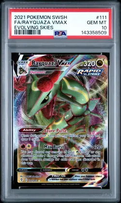 2021 Pokemon Sword & Shield Evolving Skies #111 Fa/Rayquaza Vmax PSA 10 - Image 1