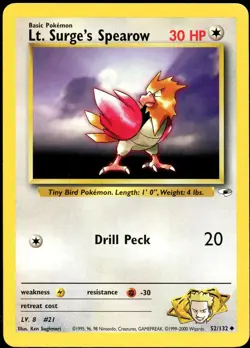 Lt. Surge's Spearow 52/132 UC Gym Heroes Pokemon LP - Image 2