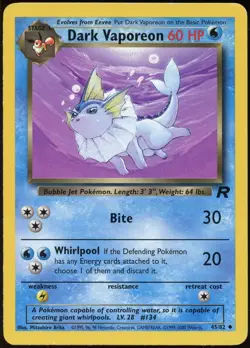 Dark Vaporeon 45/82 UC Team Rocket Pokemon MP (Small dent top left back) - Image 2