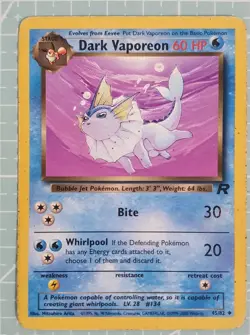 Dark Vaporeon 45/82 Uncommon: Team Rocket Pokemon Trading Card Game TCG - Image 1