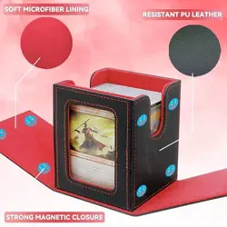 Card Deck Box For MTG Commander Deck, Fits 100+ Cards, Magnetic Card Black&Red - Image 4
