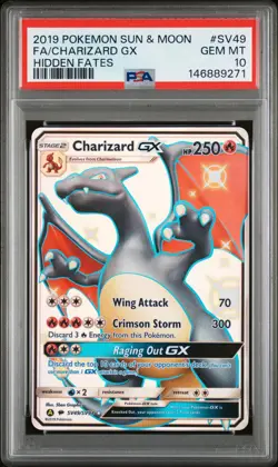 2019 POKEMON SUN & MOON HIDDEN FATES #SV49 FULL ART/CHARIZARD GX PSA 10 - Image 1
