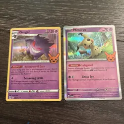 Pokemon Pumpkin Stamped Gengar Mimikyu Holo Lot of 2 NM Trick Or Trade Booster - Image 1