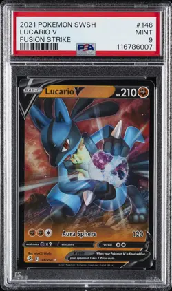 2021 POKEMON SWORD & SHIELD FUSION STRIKE #146 LUCARIO V PSA 9 - Image 1