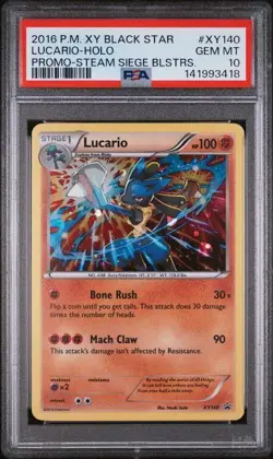 2016 Pokemon XY Black Star Promo Lucario Holo Steam Siege #XY140 PSA 10 - Image 1