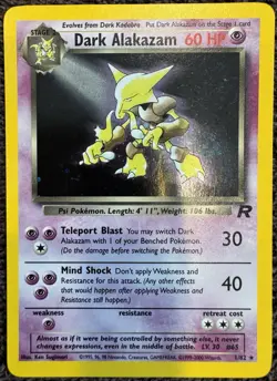 Pokemon Dark Alakazam Team Rocket Holo Rare English 2000 60HP Stage 2 40 Attack - Image 1