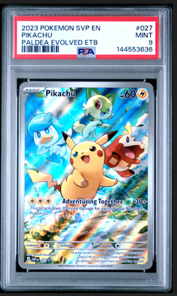 2023 POKEMON SVP EN-SV PALDEA EVOLVED ETB PROMO #027 PIKACHU PSA 9 MINT - Image 1