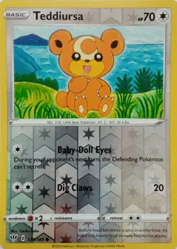 138/189 TEDDIURSA REVERSE HOLO DARKNESS ABLAZE POKEMON CARD - Image 1