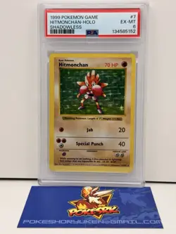 Pokemon 1999 PSA 6 Base Set Shadowless Hitmonchan Holo 7/102 - Image 1