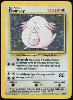 Chansey 3/102 MP Base Set Unlimited Holo Rare Pokemon - Image 1