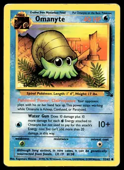 Omanyte 52/62 Pokemon Card Fossil Common 40 HP Played H25 - Image 1