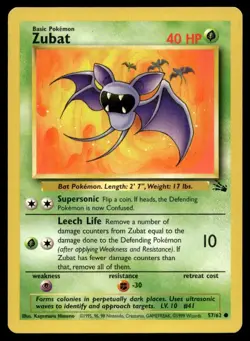 Zubat 57/162 Pokemon Card Fossil Common 40 HP Lightly Played CR - Image 1