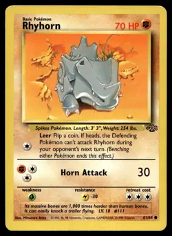 Rhyhorn 61/64 Pokemon Card Jungle Common 70 HP Lightly Played W23 - Image 1