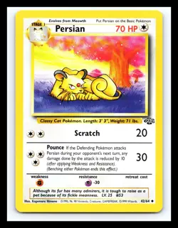 💥 Persian 42/64 Jungle Set Non Holo Foil Pokemon 1999 Vintage Card - Image 1