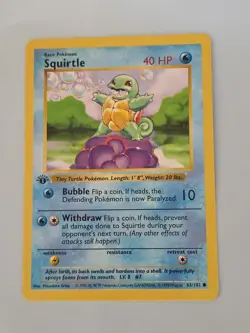 1st Edition Squirtle First Edition 1999 Base Set Pokemon Card #63/102 - Image 1