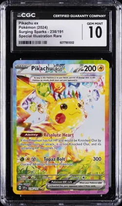 2024 POKEMON SURGING SPARKS SPECIAL ILLUSTRATION RARE PIKACHU EX CGC 10 GEM MINT - Image 1