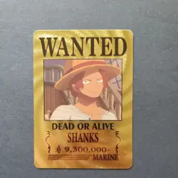 One Piece Wanted Poster Gold Fan Art Card Collectible - Shanks - - Image 1