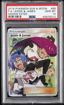 2019 POKEMON SUN & MOON HIDDEN FATES #68 FULL ART/JESSIE & JAMES PSA 10 - Image 1