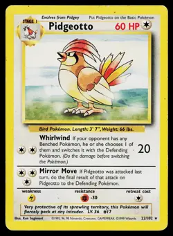 Pidgeotto 22/102 Rare Base Set Unlimited Pokemon Moderately Played - Image 1