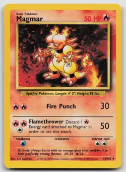Pokemon Card Magmar Uncommon Base Set 036/102 - Image 1