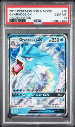 2019 POKEMON SUN & MOON HIDDEN FATES #16 GYARADOS GX PSA 10 - Image 1