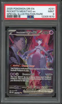 Pokemon PSA 9 Mint Destined Rivals SIR Team Rocket's Mewtwo EX 231/182 - Image 1