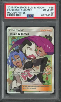 Pokemon PSA 10 Gem Mint Hidden Fates Full Art Jessie & James 68/68 - Image 1