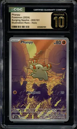 Pokemon CGC 10 Pristine Surging Sparks Illustration Rare Phanpy 205/191 - Image 1