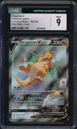Pokemon CGC 9 Mint Evolving Skies Alt Art Dragonite V 192/203 - Image 1
