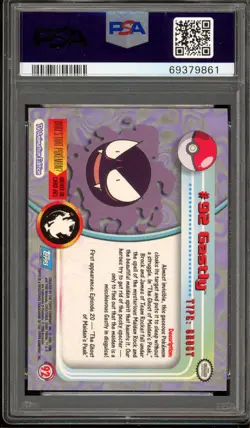 Pokemon PSA 9 Mint Topps Animation Series 2 Foil Gastly #92 - Image 2