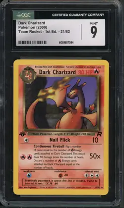 Pokemon CGC 9 Mint 1st Ed. Team Rocket Rare Dark Charizard 21/82 - Image 1