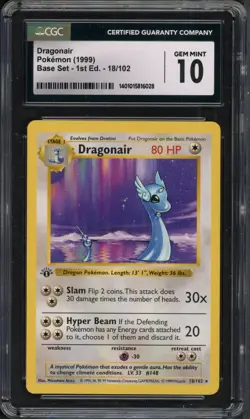 Pokemon CGC 10 Gem Mint 1st Ed. Base Rare Dragonair 18/102 - Image 1