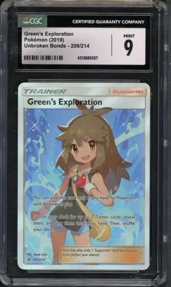 Pokemon CGC 9 Mint Unbroken Bonds Full Art Green's Exploration 209/214 - Image 1