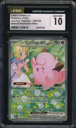Pokemon CGC 10 Gem Mint Journey Together SIR Lillie's Clefairy EX 184/159 - Image 1