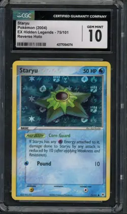 Pokemon CGC 10 Gem Mint Hidden Legends Reverse Holo Staryu 75/101 - Image 1