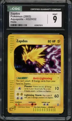 Pokemon CGC 9 Mint Aquapolis Holo Zapdos H32/H32 - Image 1
