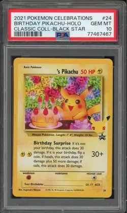 Pokemon PSA 10 Gem Mint Celebrations: Classic Collection Birthday Pikachu #24 - Image 1