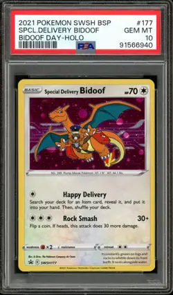Pokemon PSA 10 Gem Mint Bidoof Day Holo Special Delivery Bidoof SWSH177 - Image 1