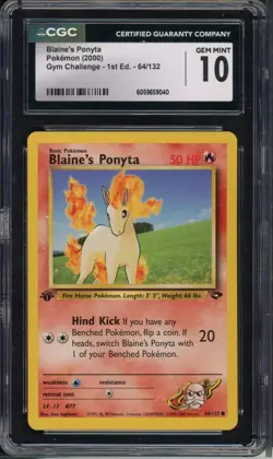 Pokemon CGC 10 Gem Mint 1st Ed. Gym Challenge Common Blaine's Ponyta 64/132 - Image 1